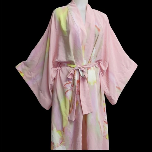 Vintage Natori Kimono pale pink robe satin medium - Picture 1 of 4
